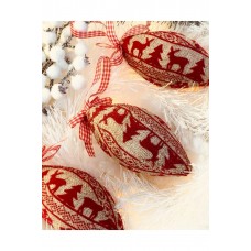 Yılbaşı Çam Ağacı Süsü Kumaş Kaplamalı Geyik Motifli Oval Süs 3lü Paket 11cm